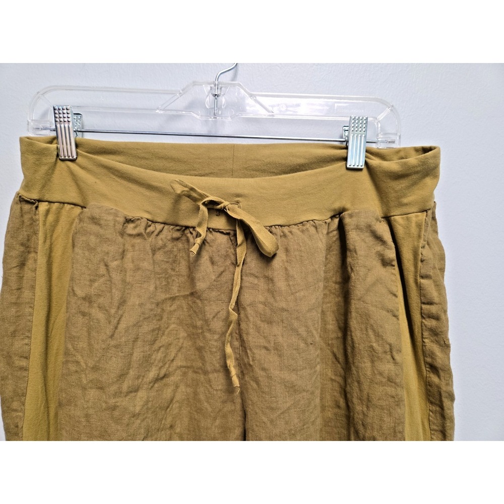 Flax Pant Women Olive Linen Med Straight Leg Pull On Drawstring Long Pants NEW - Picture 2 of 10